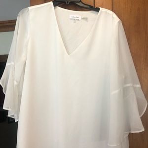 Crepe Calvin Klein blouse 3/4 ruffle bell sleeve